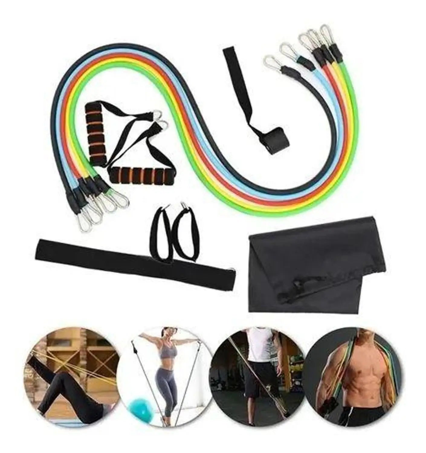 Kit de 11 Extensores Elásticos Funcionais para Treinos de Academia, Ginástica e Exercícios Fitness – Desenvolvimento Muscular