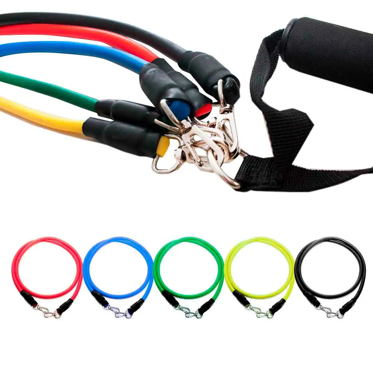 Kit de 11 Extensores Elásticos Funcionais para Treinos de Academia, Ginástica e Exercícios Fitness – Desenvolvimento Muscular