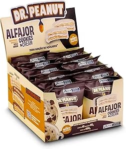 Caixa com 12un 55g cada Alfajor Dr. Peanut C/ Whey Protein sabor cookies e cream