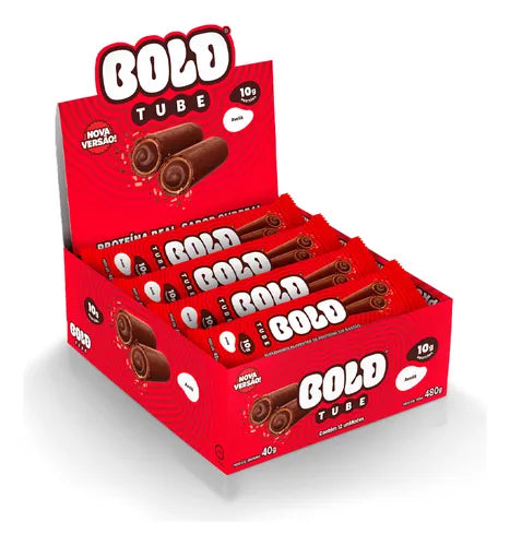 Caixa 12un chocolate Proteíco Bold Tube avelã