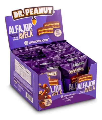 Caixa com 12un 55g cada Alfajor Dr. Peanut C/ Whey Protein sabor avelã